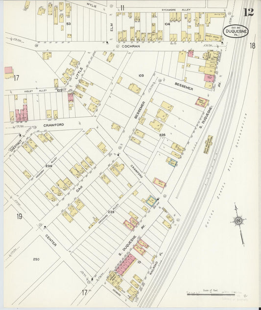 Sanborn Fire Insurance Map from Duquesne, Allegheny County, Pennsylvania (1911), Sheet #0012 - Historic Sanborn Fire Insurance Map Print, vintage old map wall art, antique decor, genealogy gift, Pennsylvania Pennsylvania map