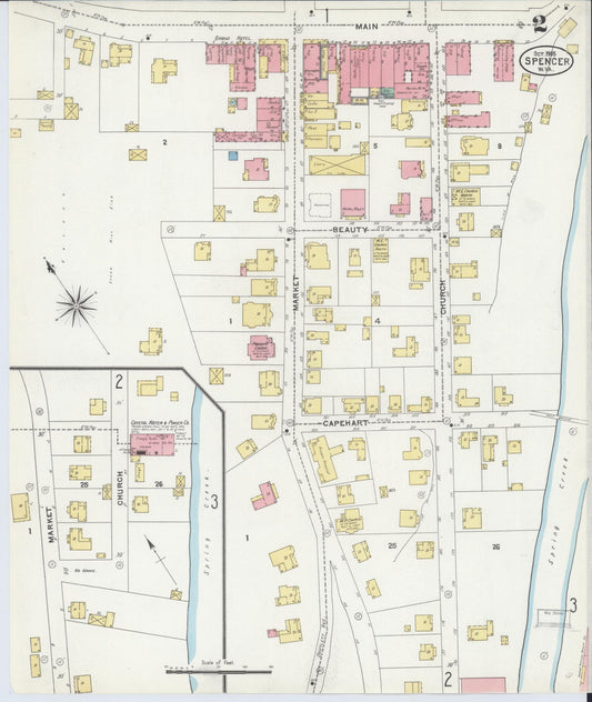 Sanborn Fire Insurance Map from Spencer, Roane County, West Virginia (1905), Sheet #0002 - Historic Sanborn Fire Insurance Map Print, vintage old map wall art, antique decor, genealogy gift, West Virginia West Virginia map