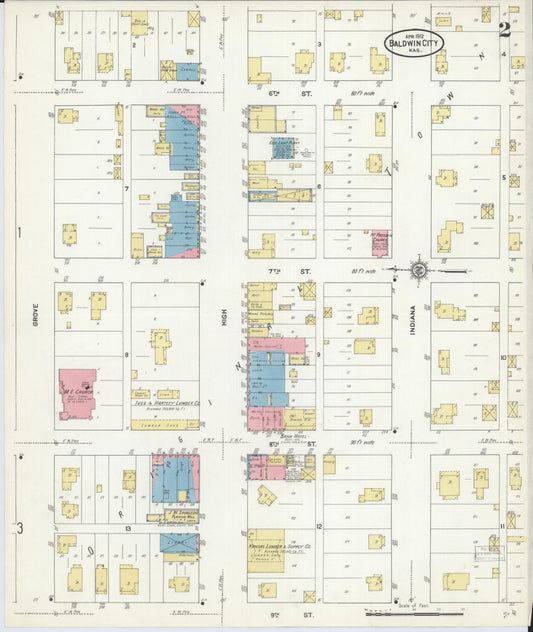 Sanborn Fire Insurance Map from Baldwin City, Douglas County, Kansas (1912), Sheet #0002 - Historic Sanborn Fire Insurance Map Print, vintage old map wall art, antique decor, genealogy gift, Kansas Kansas map