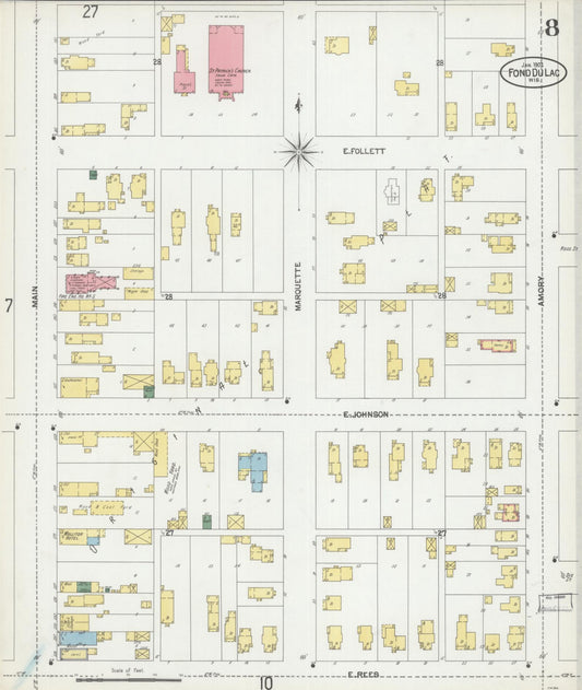 Sanborn Fire Insurance Map from Fond du Lac, Fond du Lac County, Wisconsin (1902), Sheet #0008 - Historic Sanborn Fire Insurance Map Print, vintage old map wall art, antique decor, genealogy gift, Wisconsin Wisconsin map