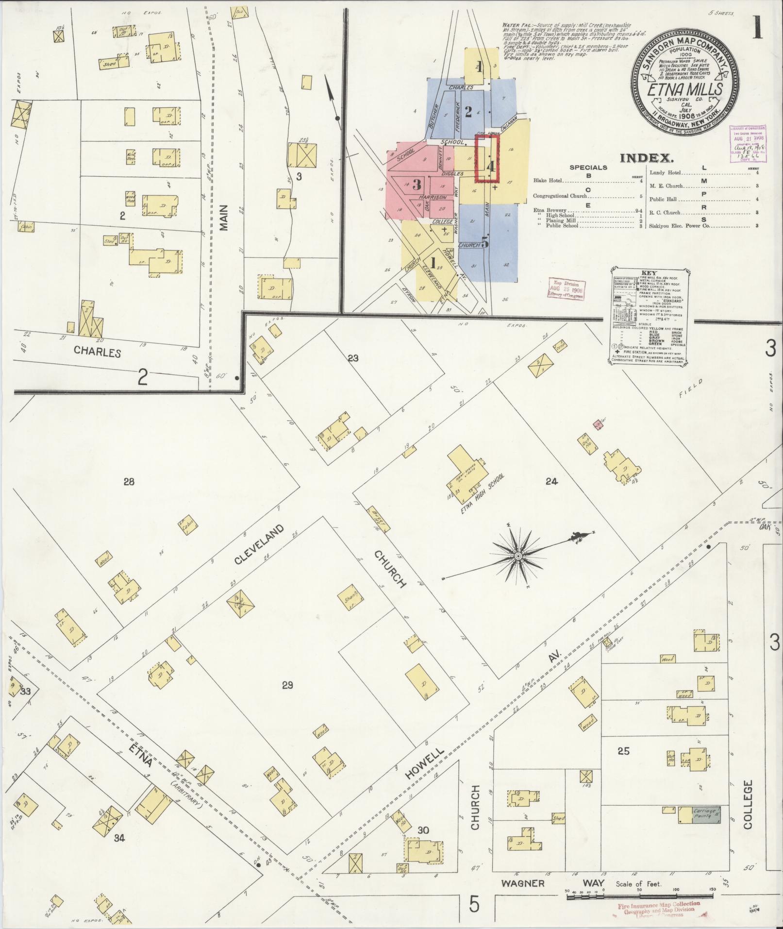 Sanborn Fire Insurance Map from Etna, Siskiyou County, California (1908), Sheet #0001 - Complete Map Set gallery image, historic Sanborn map, vintage wall art, California California