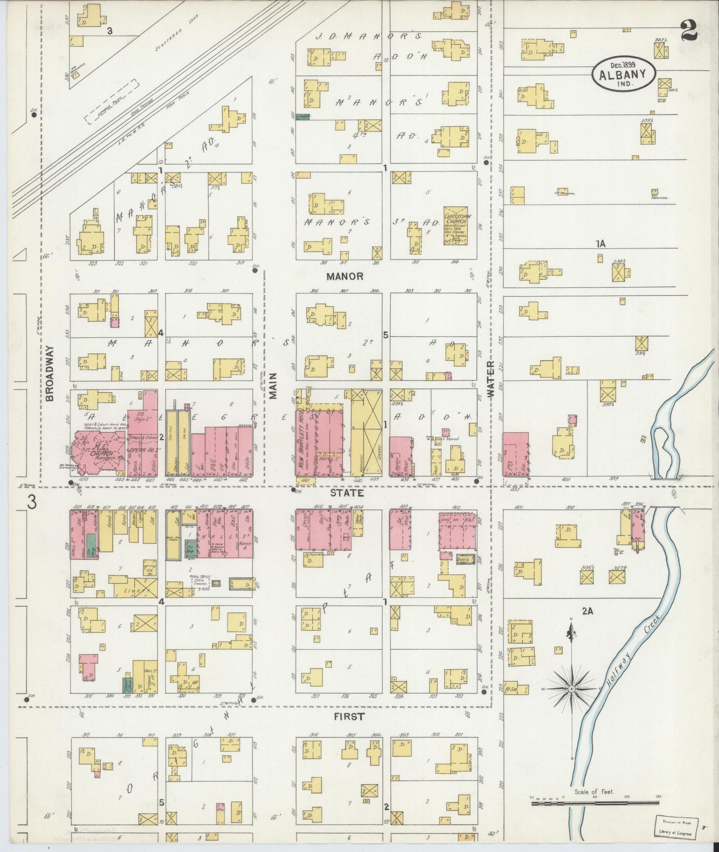 Sanborn Fire Insurance Map from Albany, Delaware County, Indiana (1899), Sheet #0002 - Historic Sanborn Fire Insurance Map Print, vintage old map wall art, antique decor, genealogy gift, Indiana Indiana map