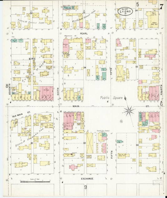 Sanborn Fire Insurance Map from Lyons, Clinton County, Iowa (1897), Sheet #0007 - Historic Sanborn Fire Insurance Map Print, vintage old map wall art