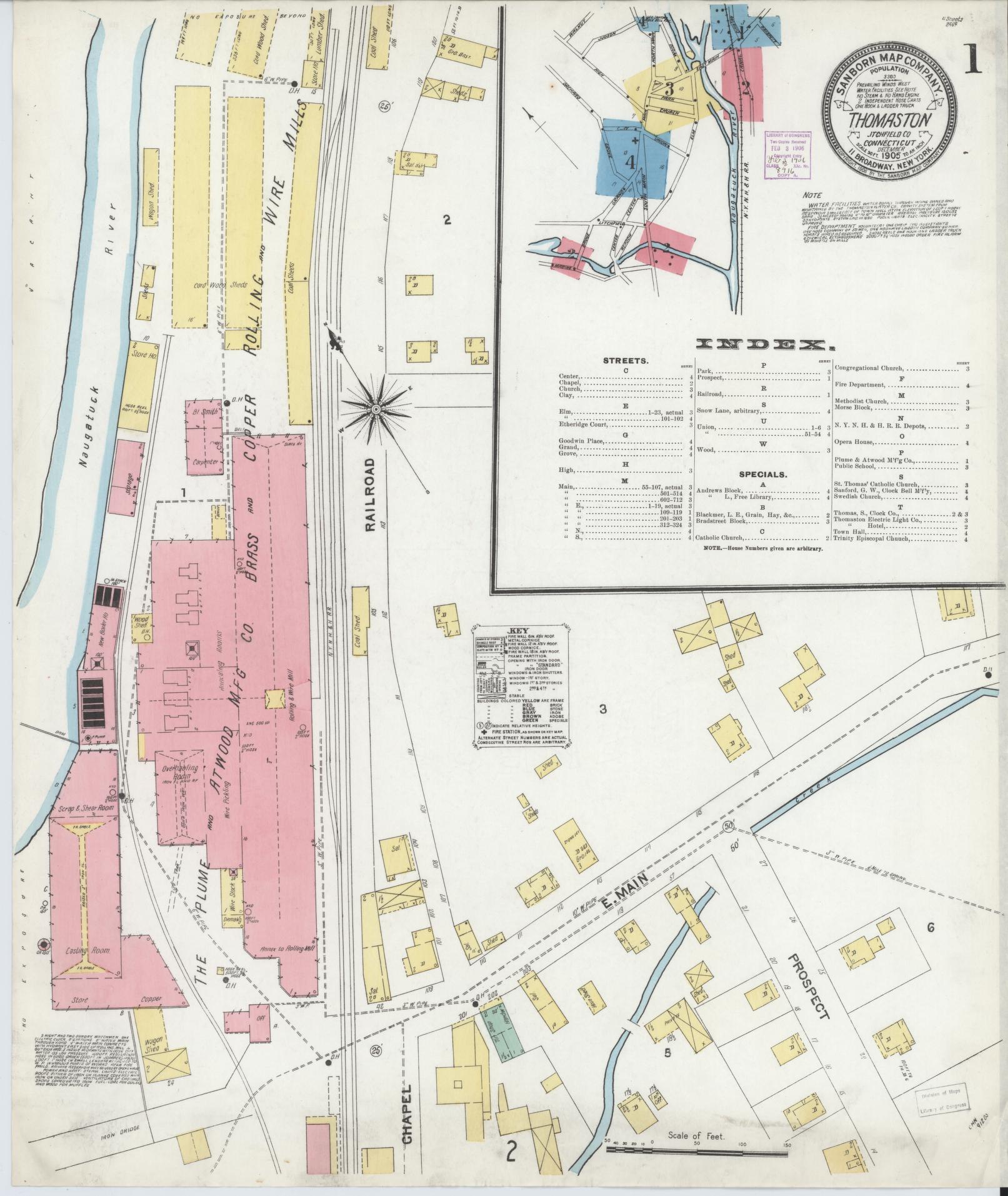 Sanborn Fire Insurance Map from Thomaston, Litchfield County, Connecticut (1905), Sheet #0001 - Complete Map Set gallery image, historic Sanborn map, vintage wall art, Connecticut Connecticut