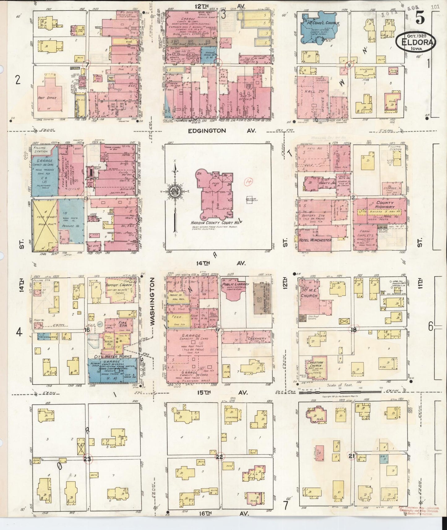 Sanborn Fire Insurance Map from Eldora, Hardin County, Iowa (1940), Sheet #0005 - Historic Sanborn Fire Insurance Map Print, vintage old map wall art