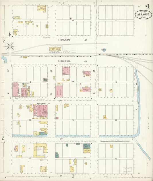 Sanborn Fire Insurance Map from Sprague, Lincoln County, Washington (1897), Sheet #0004 - Historic Sanborn Fire Insurance Map Print, vintage old map wall art, antique decor, genealogy gift, Washington Washington map