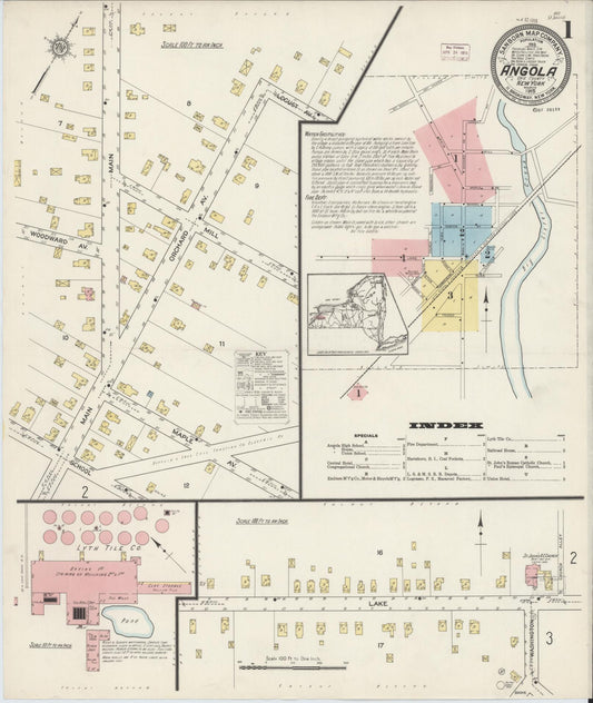 Sanborn Fire Insurance Map from Angola, Erie County, New York (1915), Sheet #0001 - Historic Sanborn Fire Insurance Map Print, vintage old map wall art, antique decor, genealogy gift, New York New York map