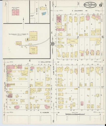 Sanborn Fire Insurance Map from Bellefontaine, Logan County, Ohio (1914), Sheet #0006 - Historic Sanborn Fire Insurance Map Print, vintage old map wall art, antique decor, genealogy gift, Ohio Ohio map