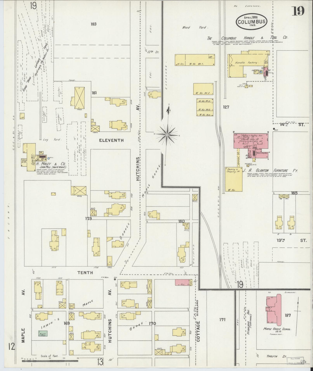 Sanborn Fire Insurance Map from Columbus, Bartholomew County, Indiana (1898), Sheet #0019 - Historic Sanborn Fire Insurance Map Print, vintage old map wall art, antique decor, genealogy gift, Indiana Indiana map