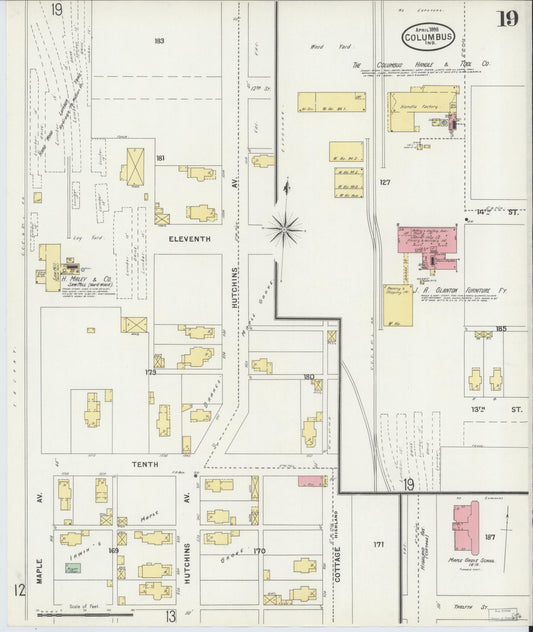 Sanborn Fire Insurance Map from Columbus, Bartholomew County, Indiana (1898), Sheet #0019 - Historic Sanborn Fire Insurance Map Print, vintage old map wall art, antique decor, genealogy gift, Indiana Indiana map