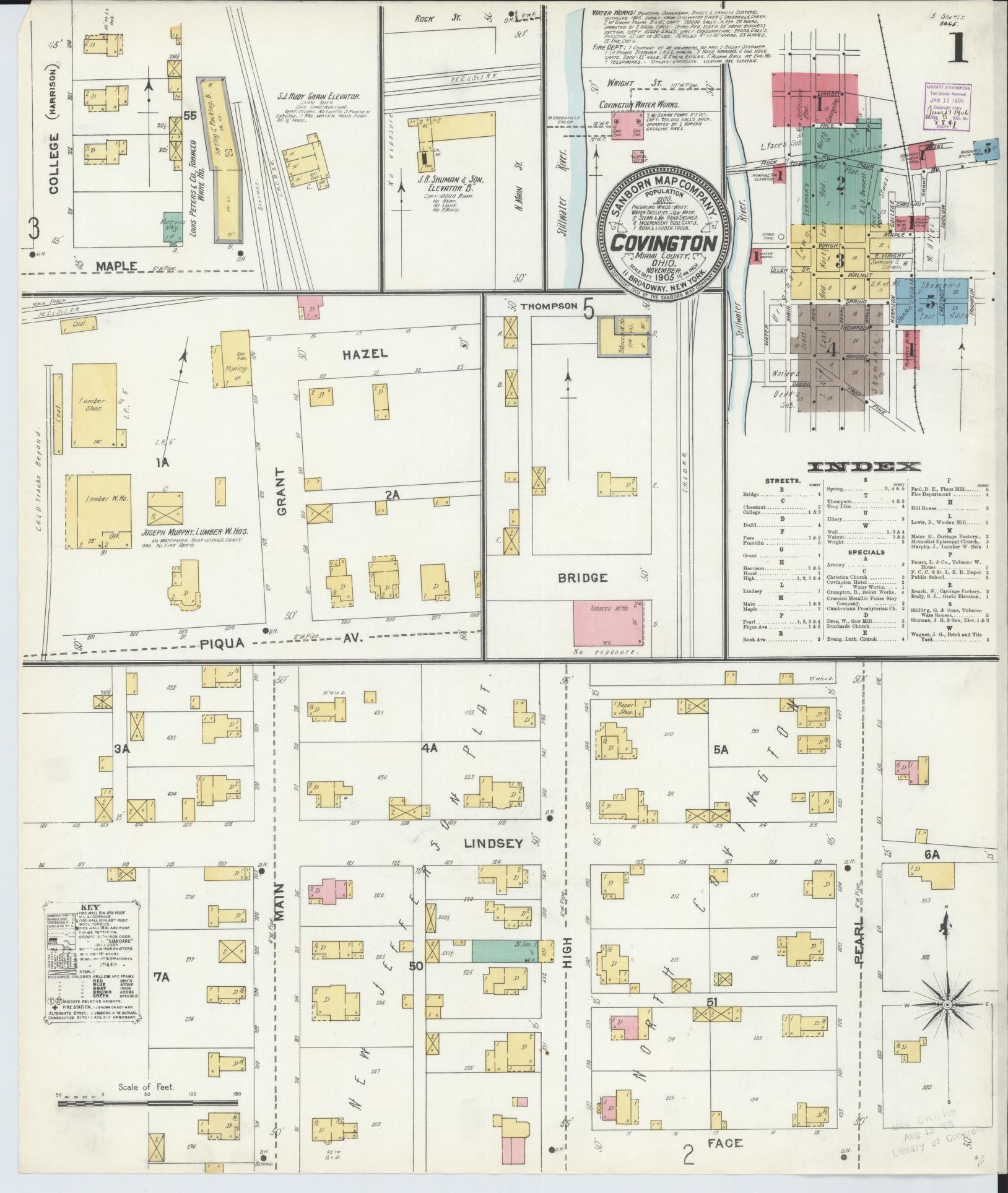 Sanborn Fire Insurance Map from Covington, Miami County, Ohio (1905), Sheet #0001 - Historic Sanborn Fire Insurance Map Print, vintage old map wall art, antique decor, genealogy gift, Ohio Ohio map