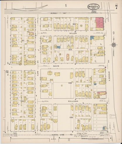 Sanborn Fire Insurance Map from Wyandotte, Wayne County, Michigan (1922), Sheet #0007 - Complete Map Set gallery image, historic Sanborn map, vintage wall art, Michigan Michigan