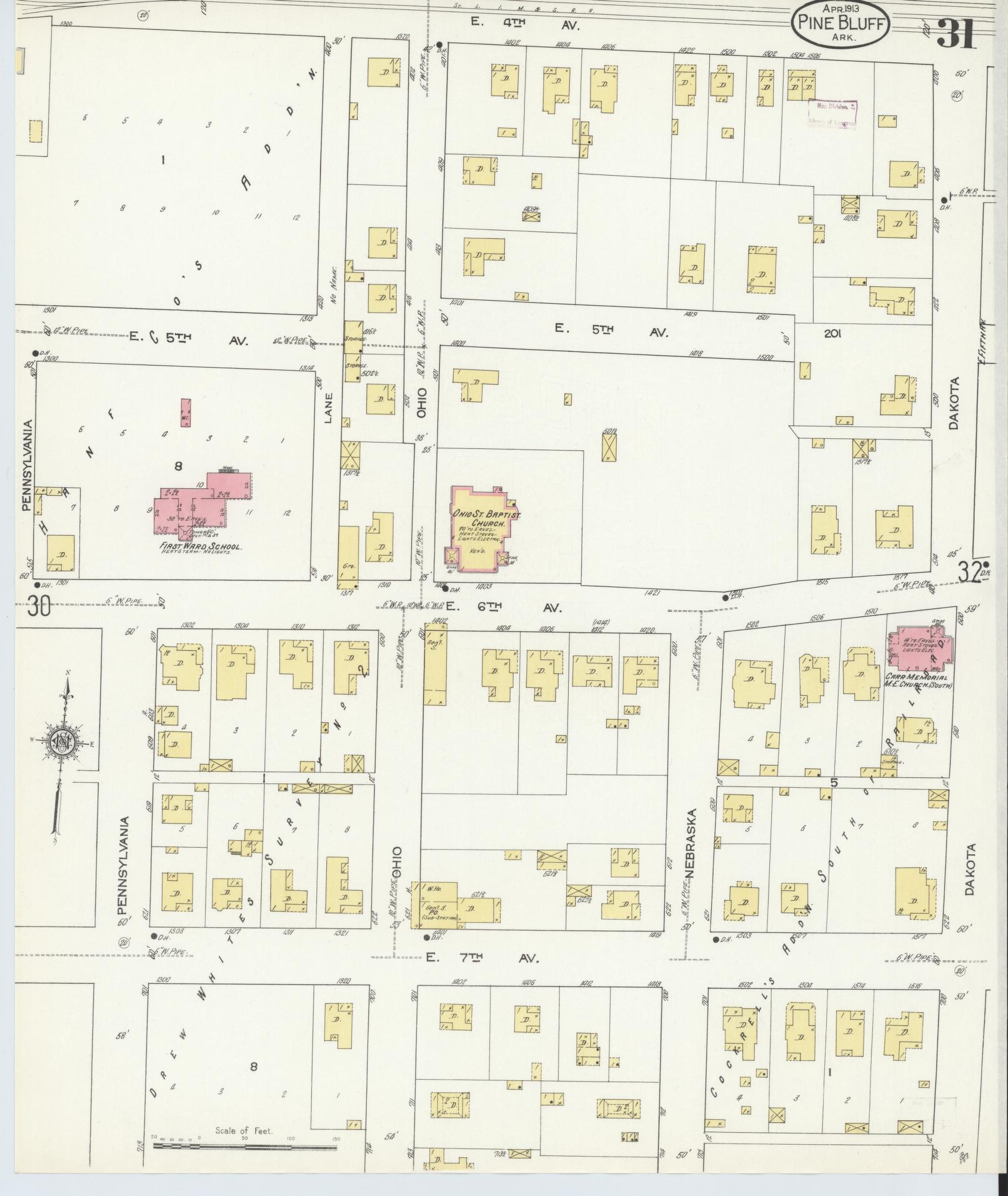 Sanborn Fire Insurance Map from Pine Bluff, Jefferson County, Arkansas (1913), Sheet #0031 - Historic Sanborn Fire Insurance Map Print, vintage old map wall art, antique decor, genealogy gift, Arkansas Arkansas map