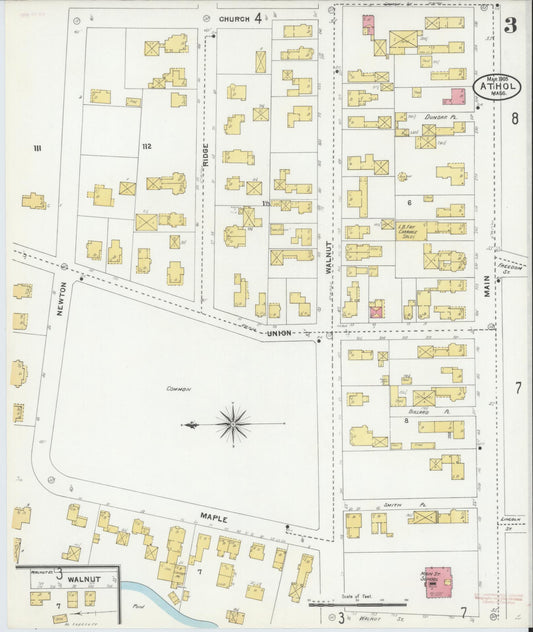 Sanborn Fire Insurance Map from Athol, Worcester County, Massachusetts (1905), Sheet #0003 - Historic Sanborn Fire Insurance Map Print, vintage old map wall art, antique decor, genealogy gift, Massachusetts Massachusetts map