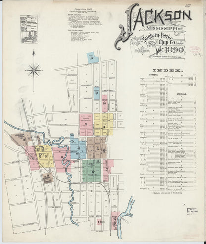 Sanborn Fire Insurance Map from Jackson, Hinds County, Mississippi (1890), Sheet #0001 - Complete Map Set gallery image, historic Sanborn map, vintage wall art, Mississippi Mississippi