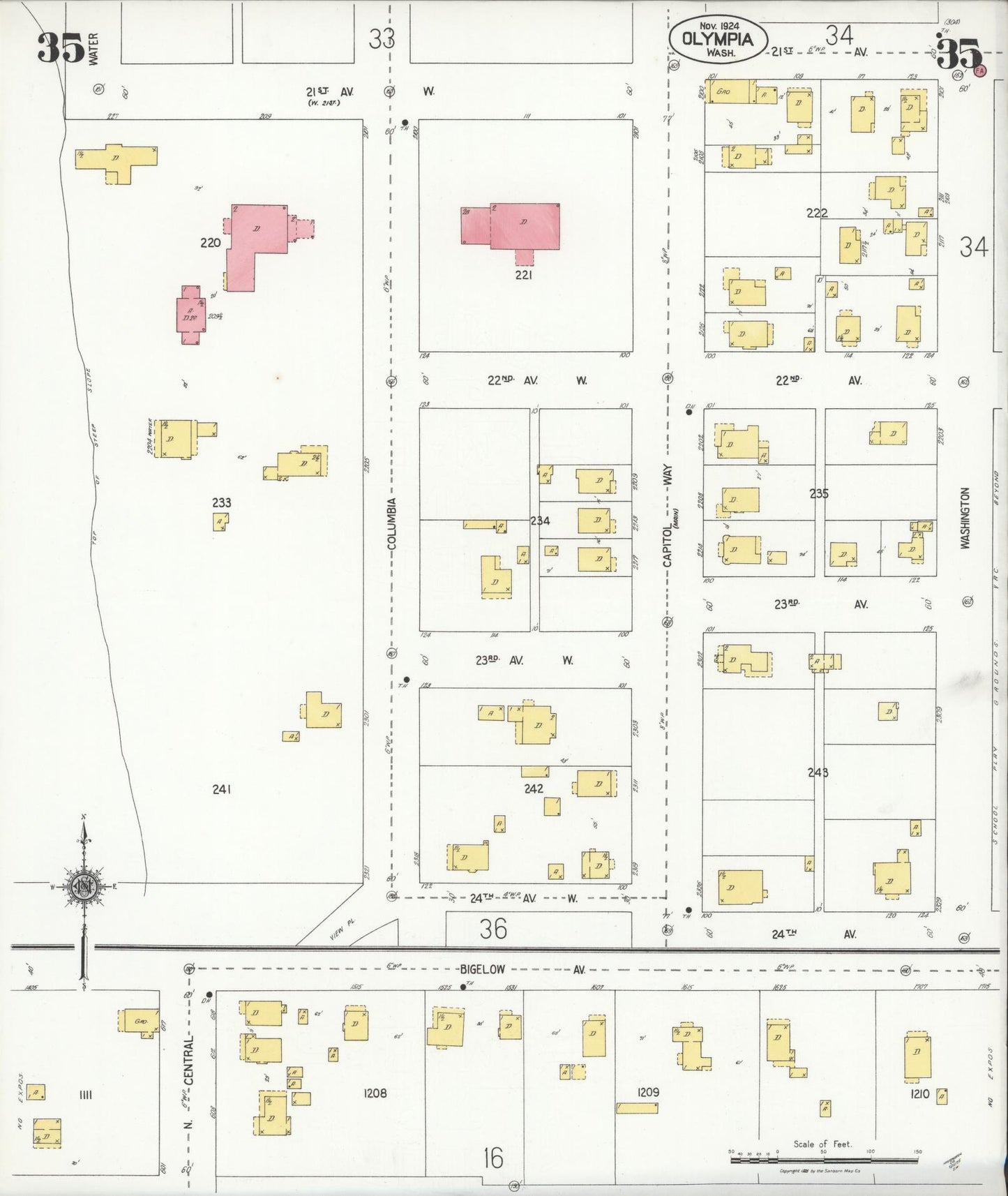 Sanborn Fire Insurance Map from Olympia, Thurston County, Washington (1924), Sheet #0035 - Historic Sanborn Fire Insurance Map Print, vintage old map wall art, antique decor, genealogy gift, Washington Washington map