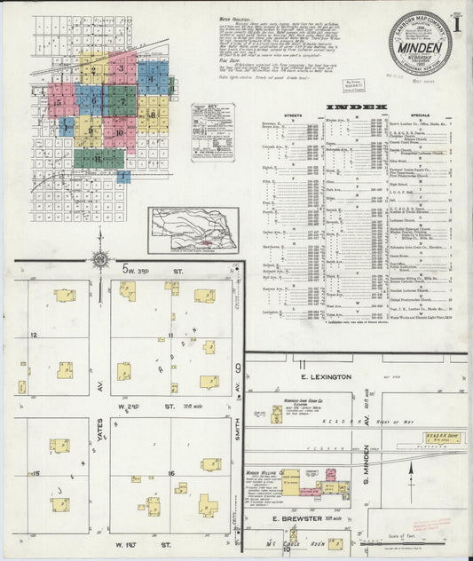 Sanborn Fire Insurance Map from Minden, Kearney County, Nebraska (1920), Sheet #0001 - Historic Sanborn Fire Insurance Map Print, vintage old map wall art, antique decor, genealogy gift, Nebraska Nebraska map
