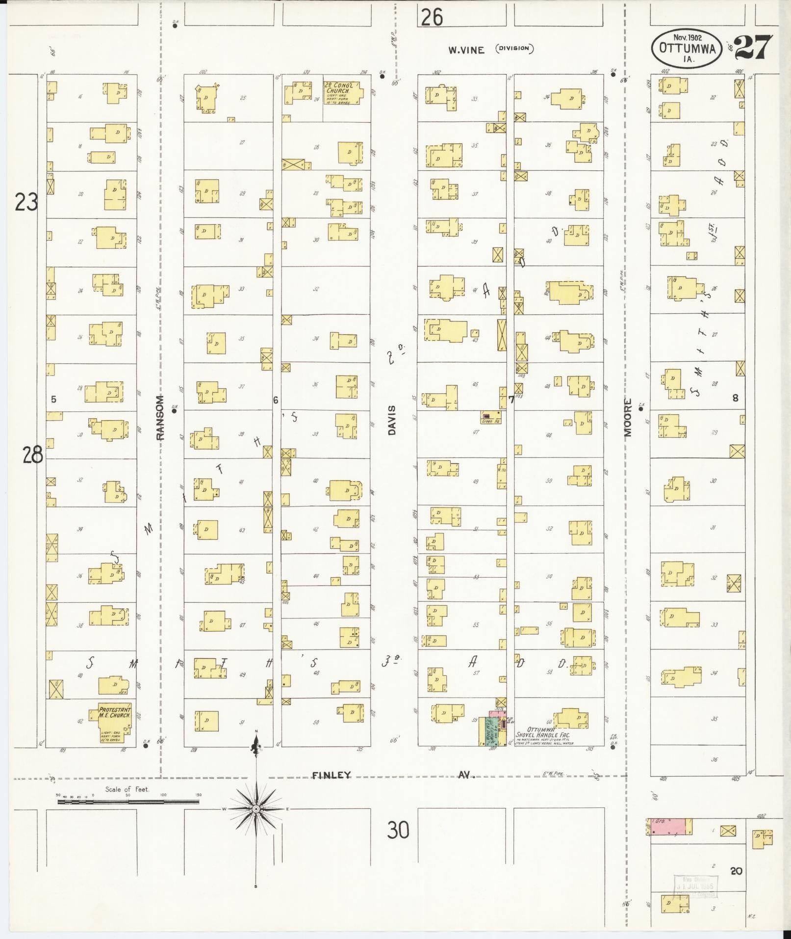 Sanborn Fire Insurance Map from Ottumwa, Wapello County, Iowa (1902), Sheet #0027 - Historic Sanborn Fire Insurance Map Print, vintage old map wall art