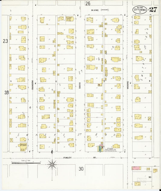 Sanborn Fire Insurance Map from Ottumwa, Wapello County, Iowa (1902), Sheet #0027 - Historic Sanborn Fire Insurance Map Print, vintage old map wall art