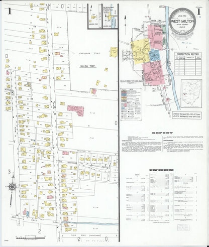 Sanborn Fire Insurance Map from West Milton, Miami County, Ohio (1951), Sheet #0001 - Historic Sanborn Fire Insurance Map Print, vintage old map wall art, antique decor, genealogy gift, Ohio Ohio map