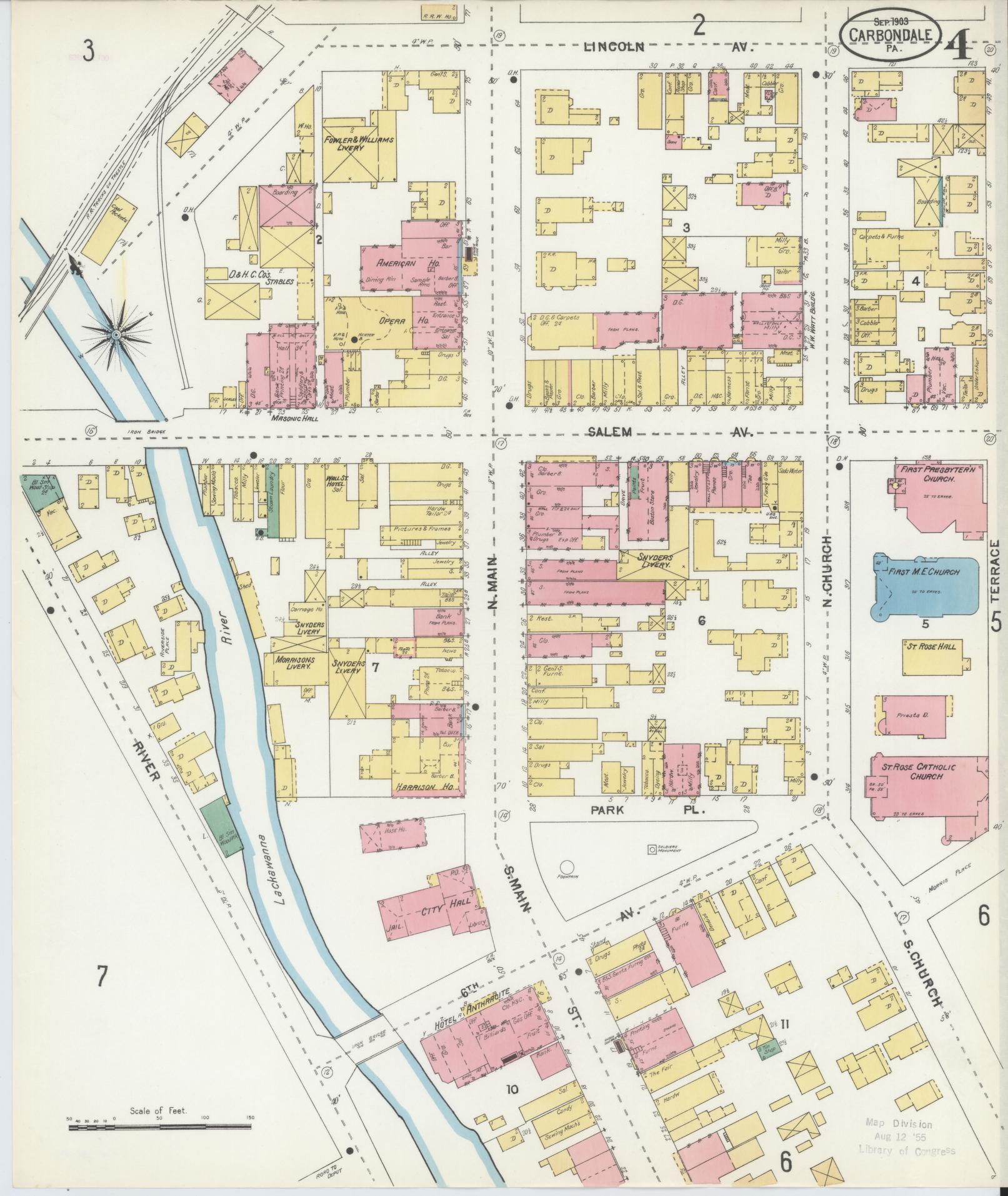 Sanborn Fire Insurance Map from Carbondale, Lackawanna County, Pennsylvania (1903), Sheet #0004 - Historic Sanborn Fire Insurance Map Print, vintage old map wall art, antique decor, genealogy gift, Pennsylvania Pennsylvania map