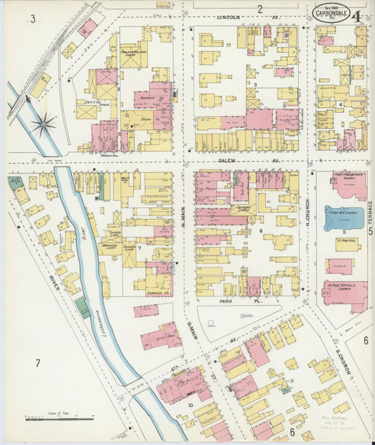 Sanborn Fire Insurance Map from Carbondale, Lackawanna County, Pennsylvania (1903), Sheet #0004 - Historic Sanborn Fire Insurance Map Print, vintage old map wall art, antique decor, genealogy gift, Pennsylvania Pennsylvania map
