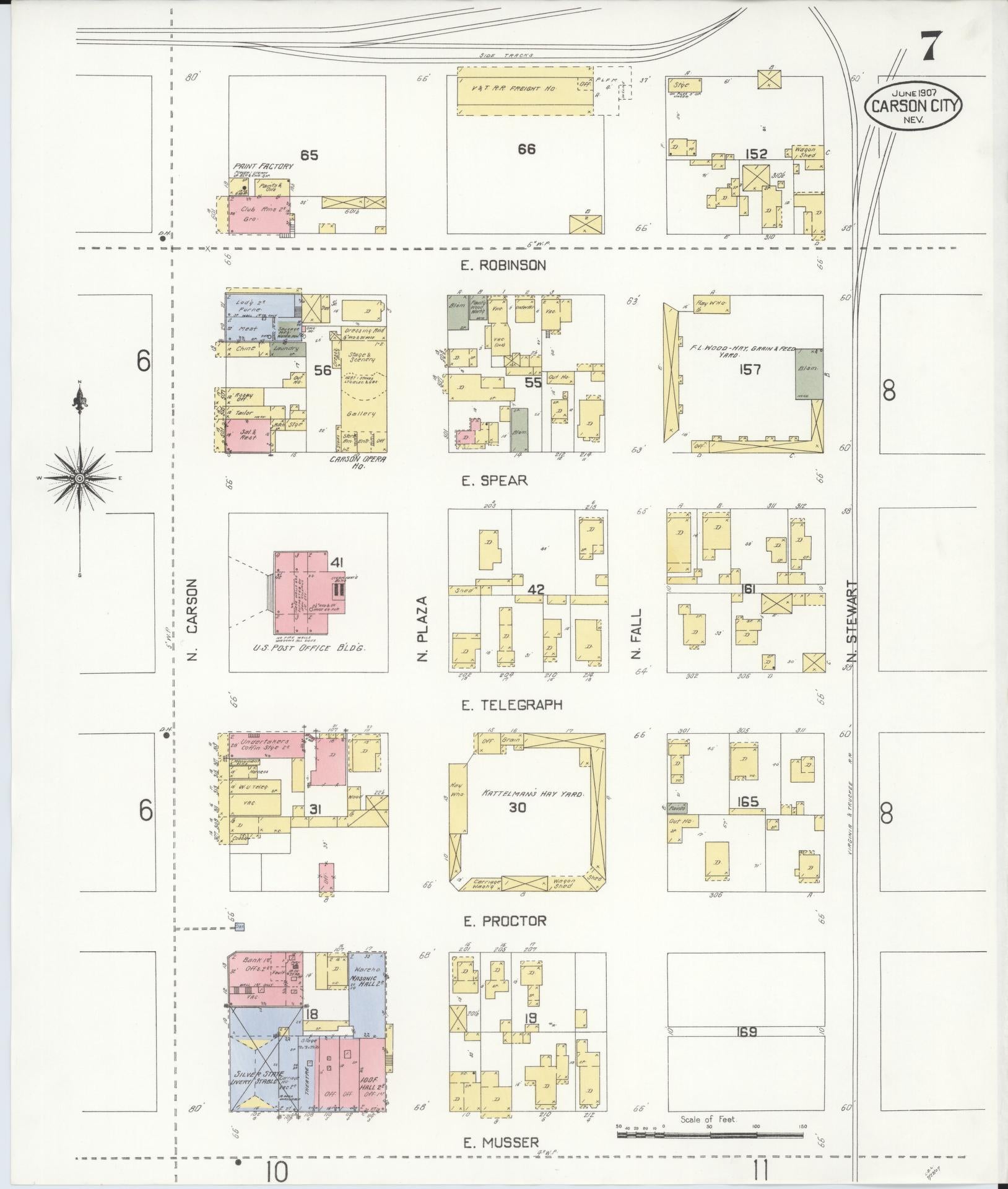Sanborn Fire Insurance Map from Carson City, Carson City County, Nevada (1907), Sheet #0007 - Historic Sanborn Fire Insurance Map Print, vintage old map wall art, antique decor, genealogy gift, Nevada Nevada map