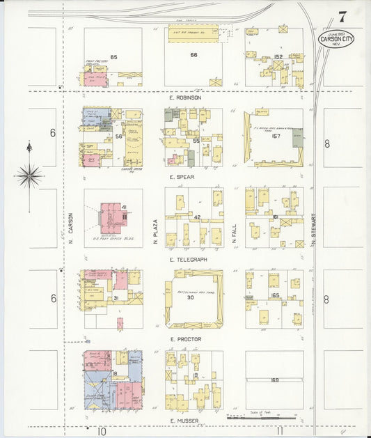 Sanborn Fire Insurance Map from Carson City, Carson City County, Nevada (1907), Sheet #0007 - Historic Sanborn Fire Insurance Map Print, vintage old map wall art, antique decor, genealogy gift, Nevada Nevada map