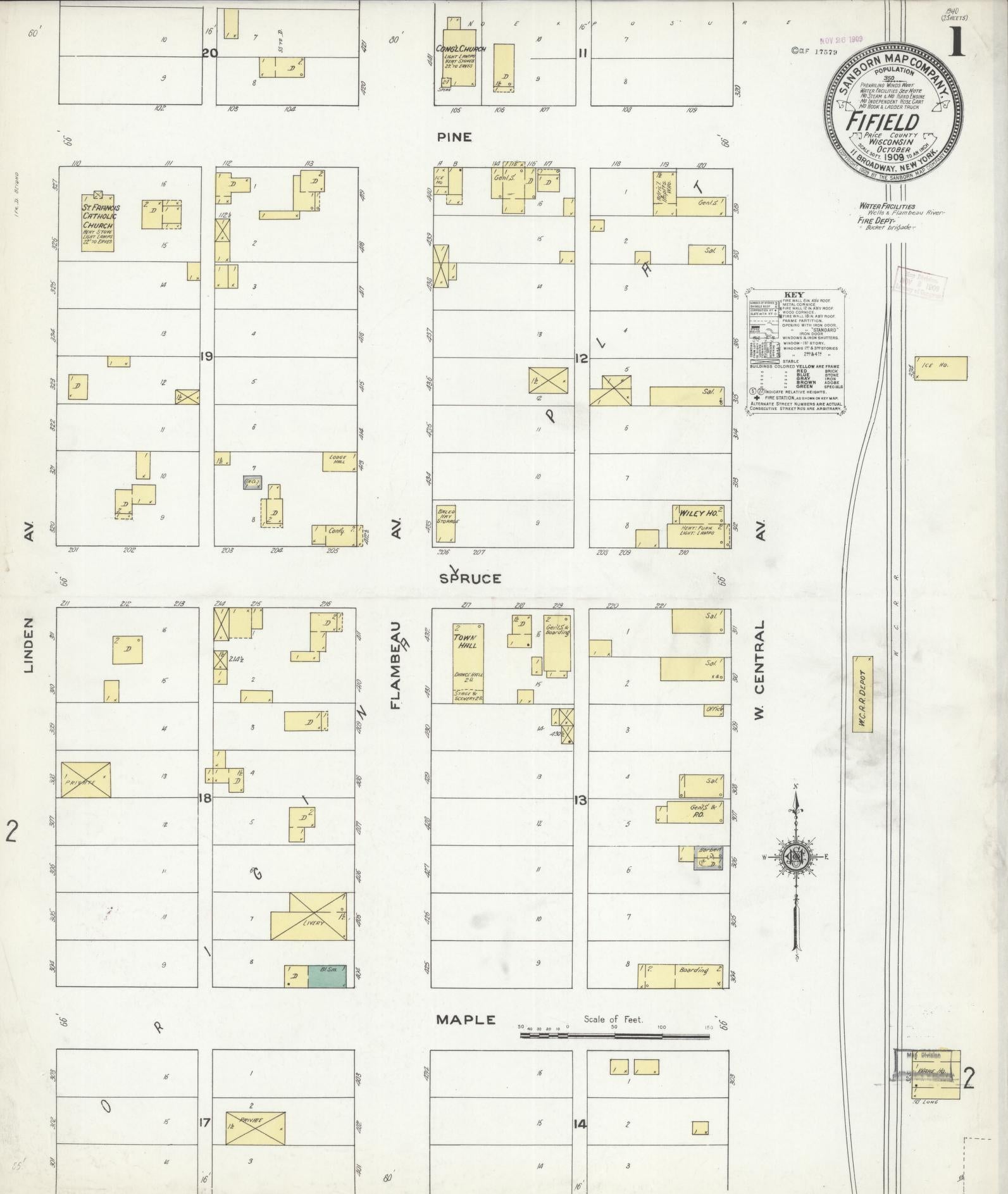 Sanborn Fire Insurance Map from Fifield, Price County, Wisconsin (1909), Sheet #0001 - Complete Map Set gallery image, historic Sanborn map, vintage wall art, Wisconsin Wisconsin