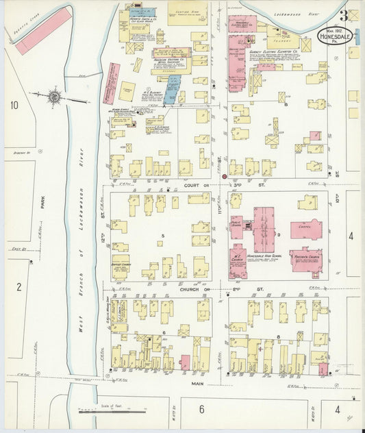 Sanborn Fire Insurance Map from Honesdale, Wayne County, Pennsylvania (1912), Sheet #0003 - Historic Sanborn Fire Insurance Map Print, vintage old map wall art, antique decor, genealogy gift, Pennsylvania Pennsylvania map