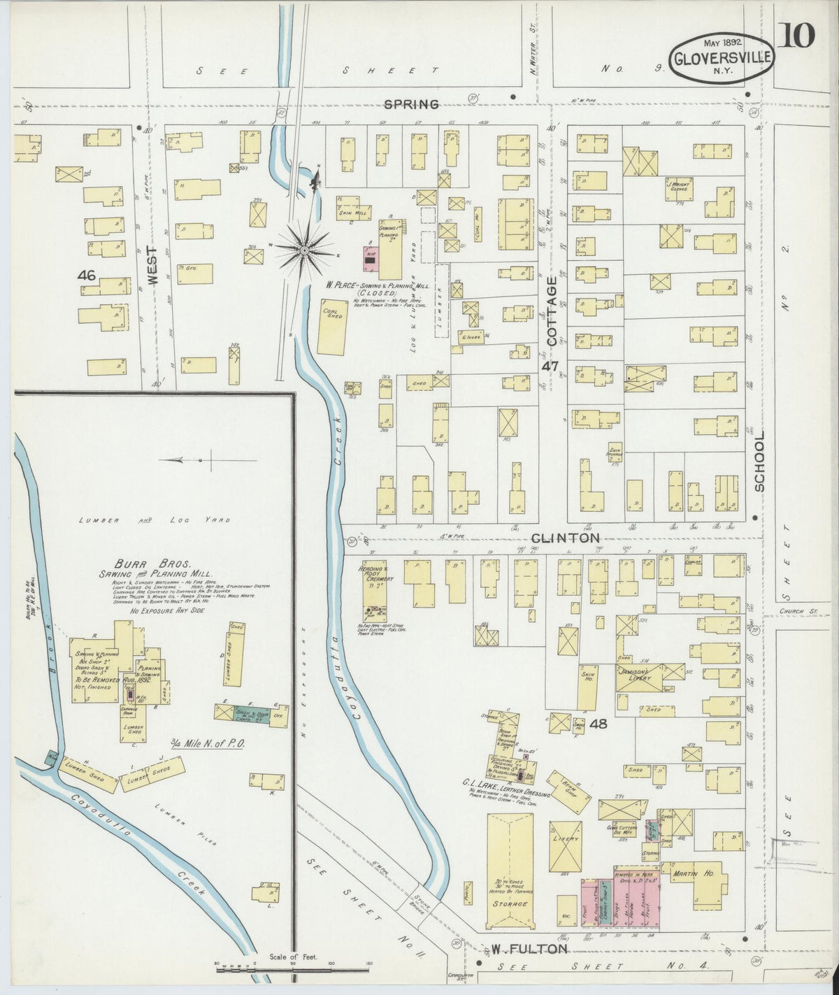 Sanborn Fire Insurance Map from Gloversville, Fulton County, New York (1892), Sheet #0010 - Historic Sanborn Fire Insurance Map Print, vintage old map wall art, antique decor, genealogy gift, New York New York map