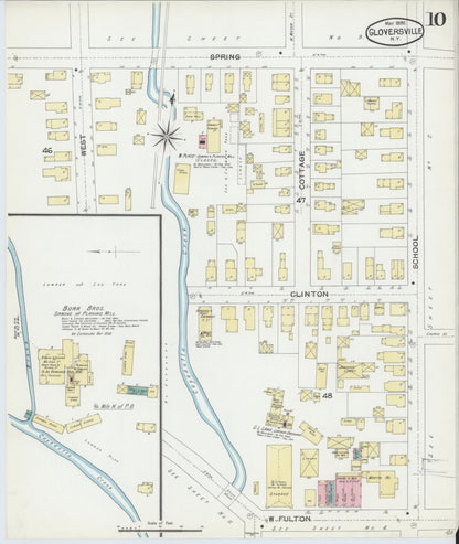Sanborn Fire Insurance Map from Gloversville, Fulton County, New York (1892), Sheet #0010 - Historic Sanborn Fire Insurance Map Print, vintage old map wall art, antique decor, genealogy gift, New York New York map