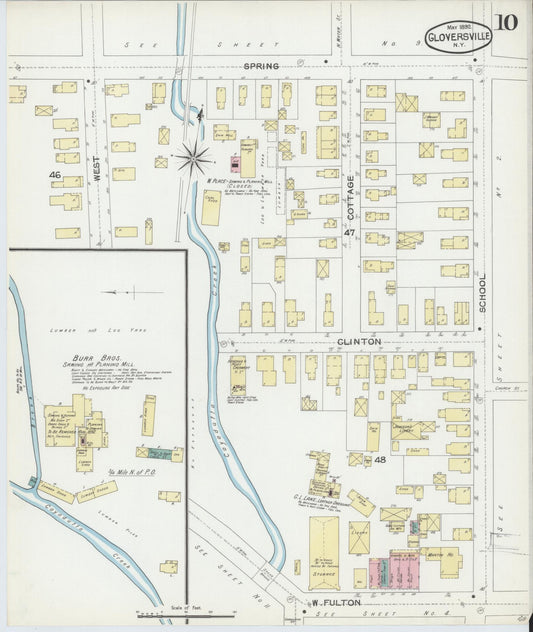 Sanborn Fire Insurance Map from Gloversville, Fulton County, New York (1892), Sheet #0010 - Historic Sanborn Fire Insurance Map Print, vintage old map wall art, antique decor, genealogy gift, New York New York map