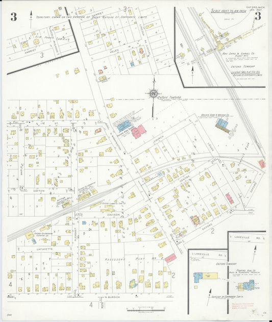 Sanborn Fire Insurance Map from Oxford, Oakland County, Michigan (1937), Sheet #0003 - Historic Sanborn Fire Insurance Map Print, vintage old map wall art, antique decor, genealogy gift, Michigan Michigan map
