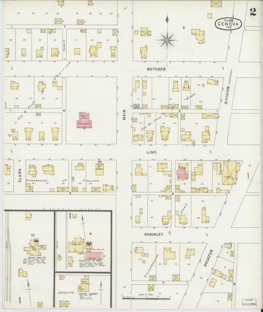 Sanborn Fire Insurance Map from Geneva, Adams County, Indiana (1896), Sheet #0002 - Historic Sanborn Fire Insurance Map Print, vintage old map wall art, antique decor, genealogy gift, Indiana Indiana map