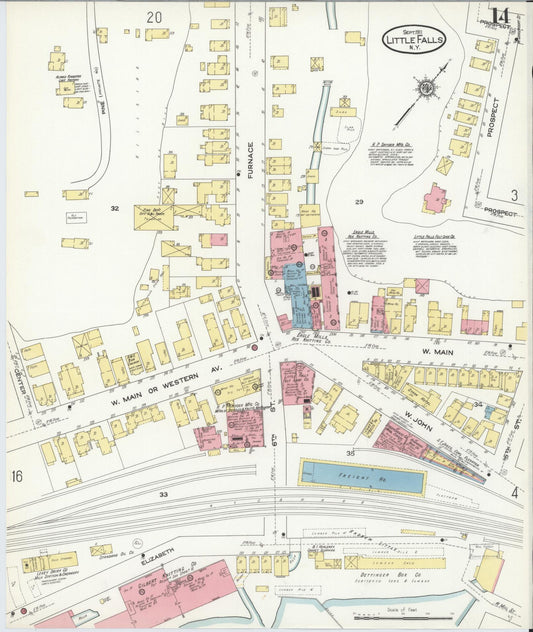 Sanborn Fire Insurance Map from Little Falls, Herkimer County, New York (1911), Sheet #0014 - Historic Sanborn Fire Insurance Map Print, vintage old map wall art, antique decor, genealogy gift, New York New York map