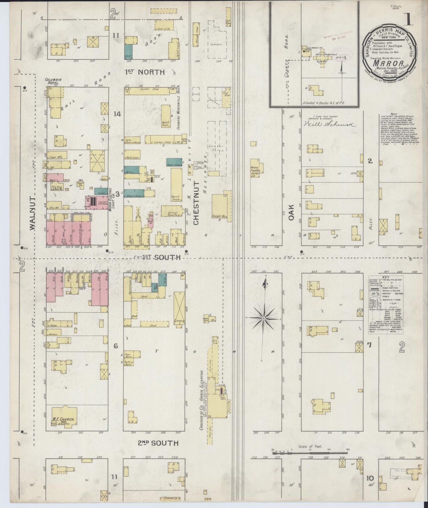 Sanborn Fire Insurance Map from Maroa, Macon County, Illinois (1893), Sheet #0001 - Complete Map Set gallery image, historic Sanborn map, vintage wall art, Illinois Illinois