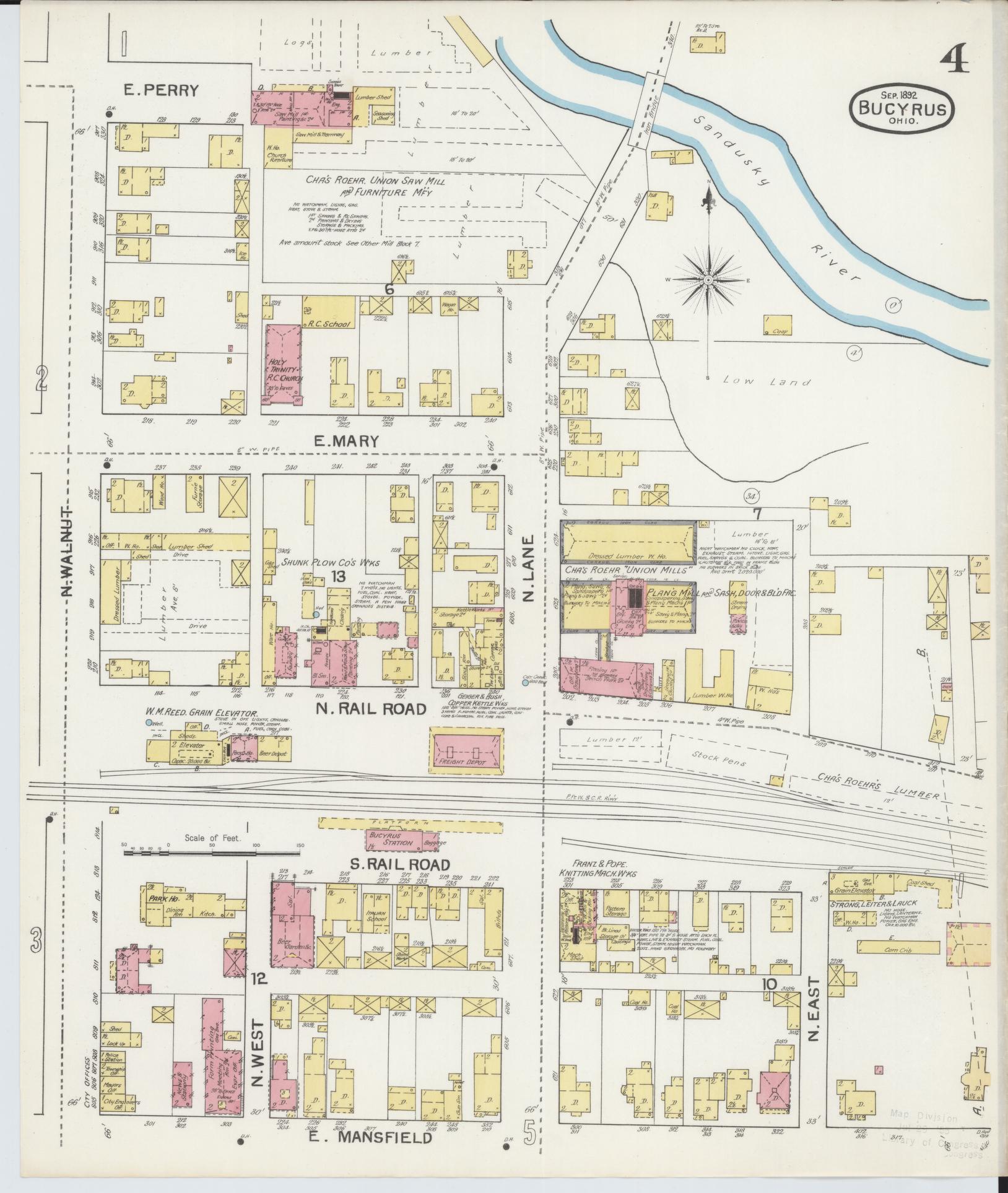 Sanborn Fire Insurance Map from Bucyrus, Crawford County, Ohio (1892), Sheet #0004 - Historic Sanborn Fire Insurance Map Print, vintage old map wall art, antique decor, genealogy gift, Ohio Ohio map