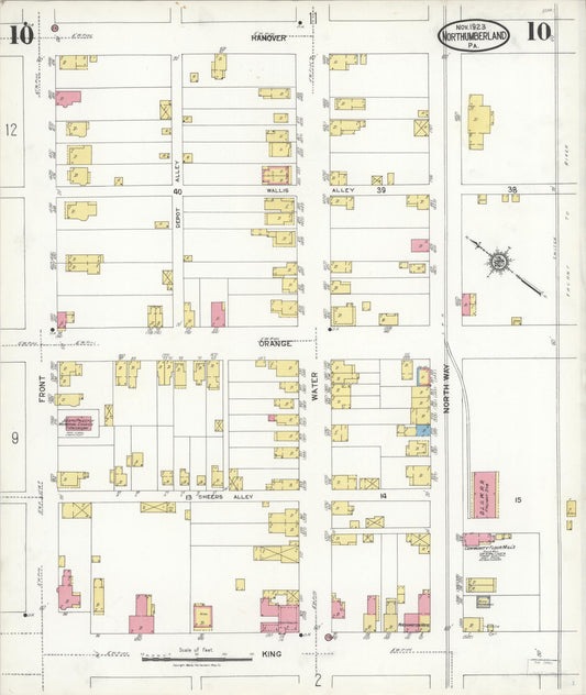 Sanborn Fire Insurance Map from Northumberland, Northumberland County, Pennsylvania (1923), Sheet #0010 - Historic Sanborn Fire Insurance Map Print, vintage old map wall art, antique decor, genealogy gift, Pennsylvania Pennsylvania map