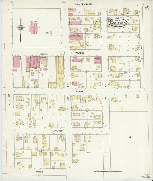 Sanborn Fire Insurance Map from Scottsburg, Scott County, Indiana (1911), Sheet #0006 - Historic Sanborn Fire Insurance Map Print, vintage old map wall art, antique decor, genealogy gift, Indiana Indiana map