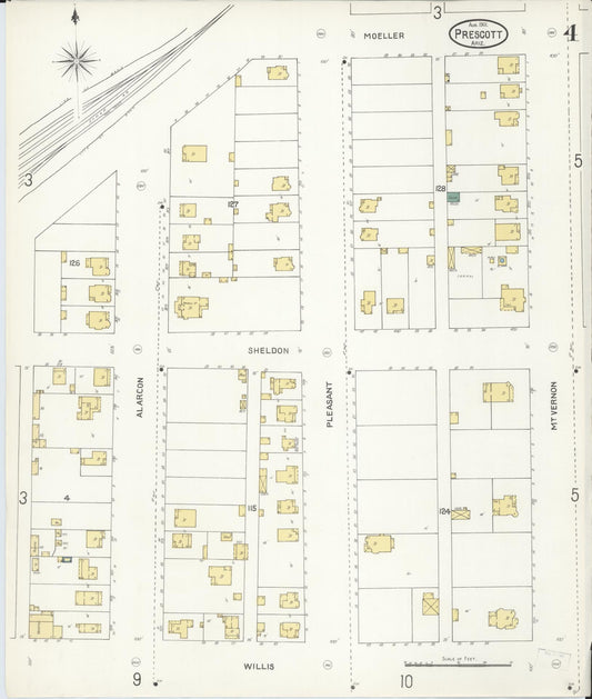 Sanborn Fire Insurance Map from Prescott, Yavapai County, Arizona (1901), Sheet #0004 - Historic Sanborn Fire Insurance Map Print, vintage old map wall art, antique decor, genealogy gift, Arizona Arizona map