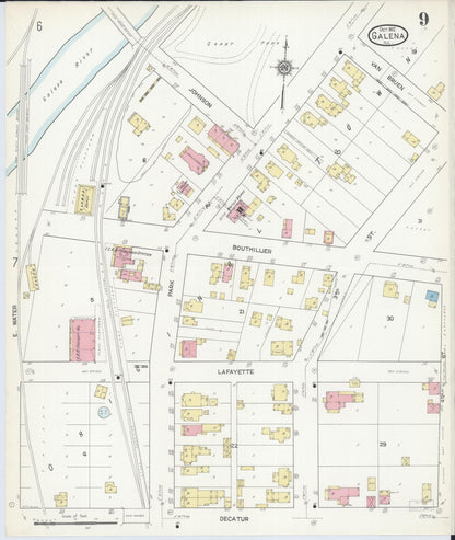 Sanborn Fire Insurance Map from Galena, Jo Daviess County, Illinois (1912), Sheet #0009 - Historic Sanborn Fire Insurance Map Print, vintage old map wall art, antique decor, genealogy gift, Illinois Illinois map