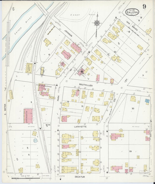 Sanborn Fire Insurance Map from Galena, Jo Daviess County, Illinois (1912), Sheet #0009 - Historic Sanborn Fire Insurance Map Print, vintage old map wall art, antique decor, genealogy gift, Illinois Illinois map