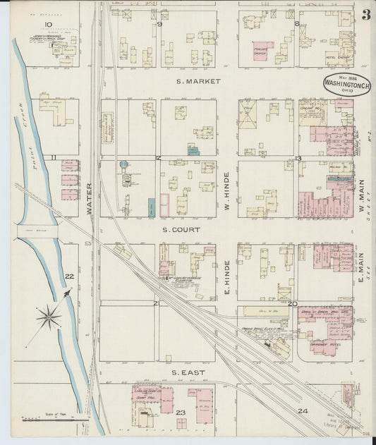 Sanborn Fire Insurance Map from Washington Court House, Fayette County, Ohio (1886), Sheet #0003 - Historic Sanborn Fire Insurance Map Print, vintage old map wall art, antique decor, genealogy gift, Ohio Ohio map