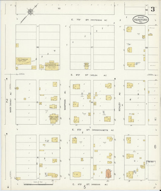 Sanborn Fire Insurance Map from Hereford, Deaf Smith County, Texas (1913), Sheet #0003 - Historic Sanborn Fire Insurance Map Print, vintage old map wall art, antique decor, genealogy gift, Texas Texas map