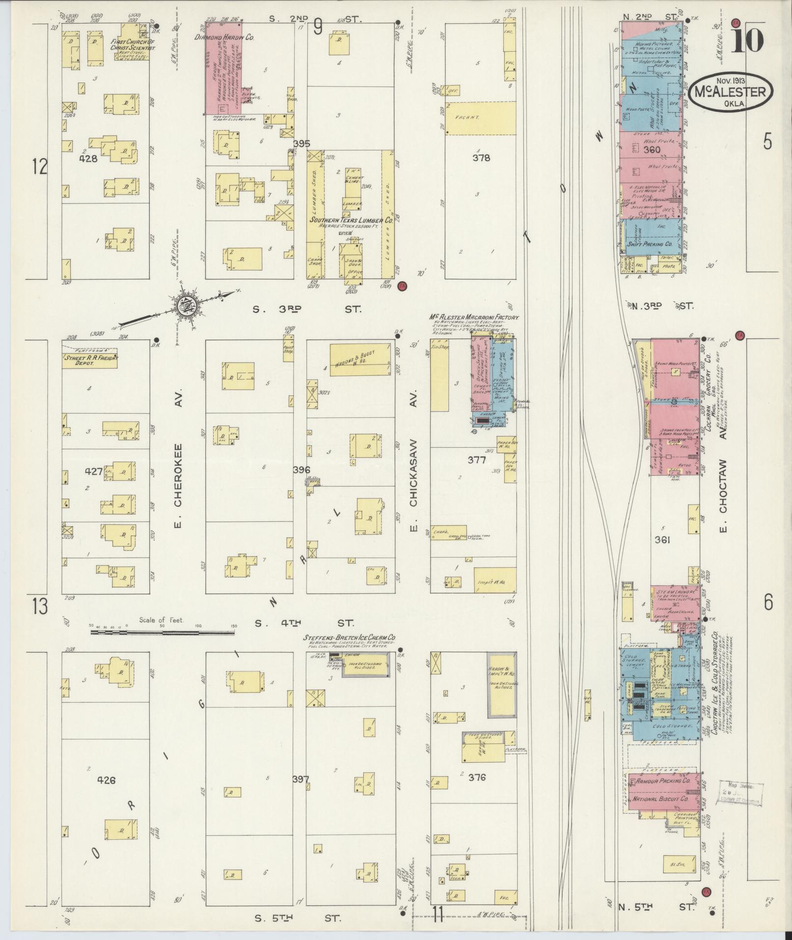 Sanborn Fire Insurance Map from McAlester, Pittsburg County, Oklahoma (1913), Sheet #0010 - Complete Map Set gallery image, historic Sanborn map, vintage wall art, Oklahoma Oklahoma