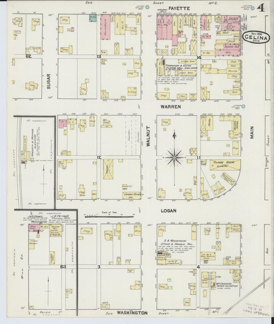 Sanborn Fire Insurance Map from Celina, Mercer County, Ohio (1890), Sheet #0004 - Historic Sanborn Fire Insurance Map Print, vintage old map wall art, antique decor, genealogy gift, Ohio Ohio map