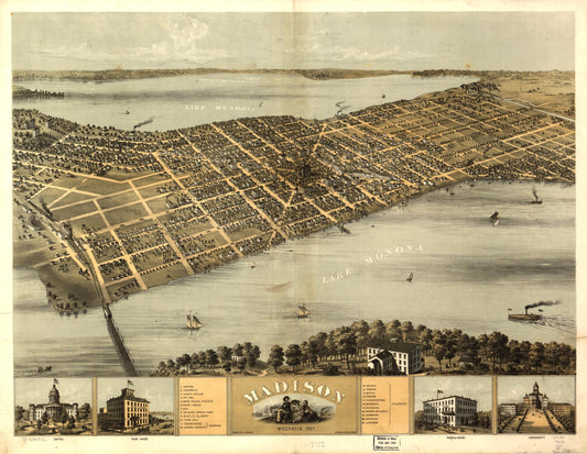 Madison, Wisconsin 1867. (1867) – Historic Bird’s-Eye View Panorama Print