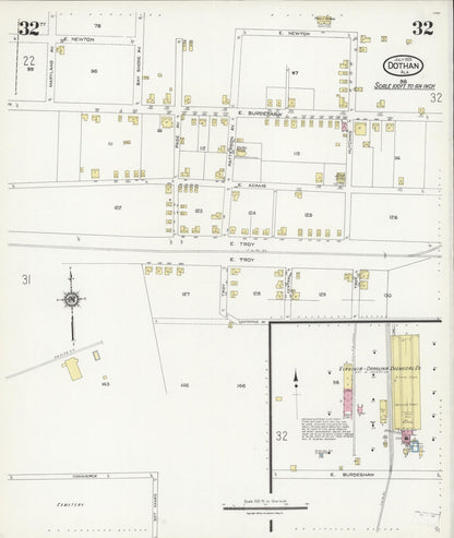 Sanborn Fire Insurance Map from Dothan, Houston County, Alabama (1924), Sheet #0032 - Complete Map Set gallery image, historic Sanborn map, vintage wall art, Alabama Alabama
