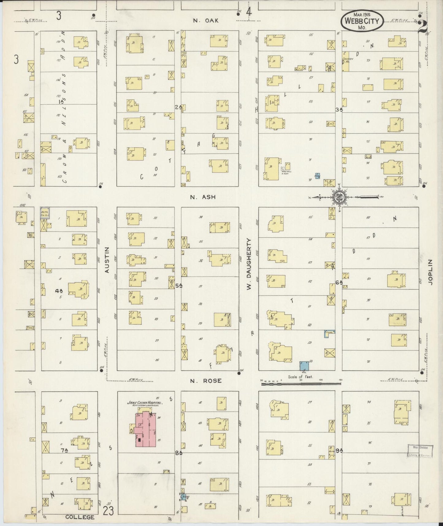 Sanborn Fire Insurance Map from Webb City, Jasper County, Missouri (1915), Sheet #0002 - Historic Sanborn Fire Insurance Map Print, vintage old map wall art, antique decor, genealogy gift, Missouri Missouri map